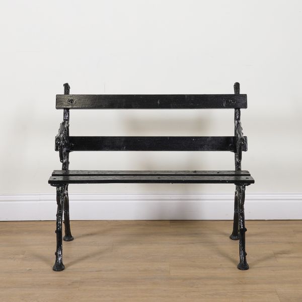 PROBABLY FALKIRK FOUNDRY; A 19TH CENTURY LATER BLACK PAINTED GARDEN BENCH