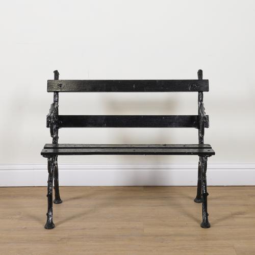 PROBABLY FALKIRK FOUNDRY; A 19TH CENTURY LATER BLACK PAINTED GARDEN BENCH