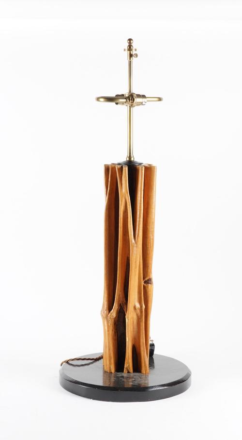 A NATURAL WOOD TABLE LAMP, APPARENTLY PALO SANTO TIMBER (HOLY WOOD), MADAGASCAR
