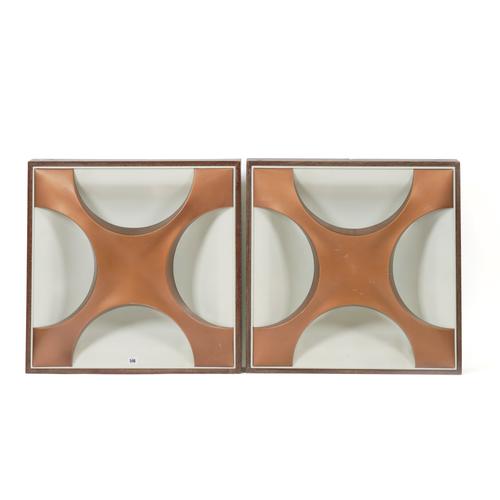 DESIGN BY ROLF KRUGER FOR STAFF LEUCHTEN, GERMANY: A SET OF FOUR PALMWOOD VENEERED AND ENAMELLED METAL  ‘OYSTER’  WALL LIGHTS (4)