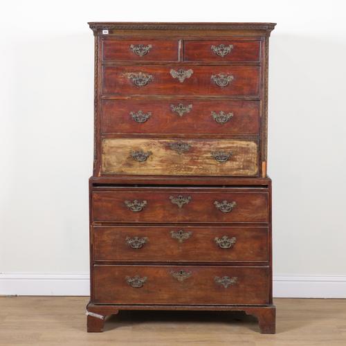 A MID 18TH CENTURY MAHOGANY CHEST ON CHEST