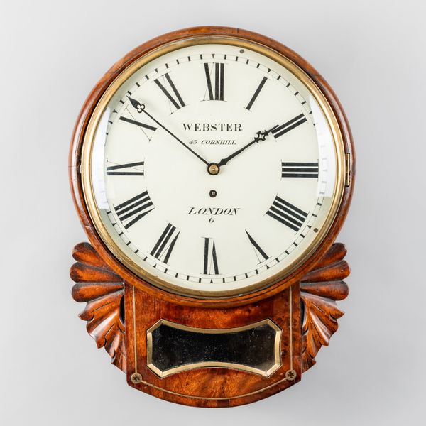 A VICTORIAN MAHOGANY BRASS-MOUNTED DROP DIAL WALL CLOCK