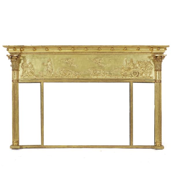 A REGENCY GILT FRAMED TRIPLE PLATE OVERMANTEL MIRROR