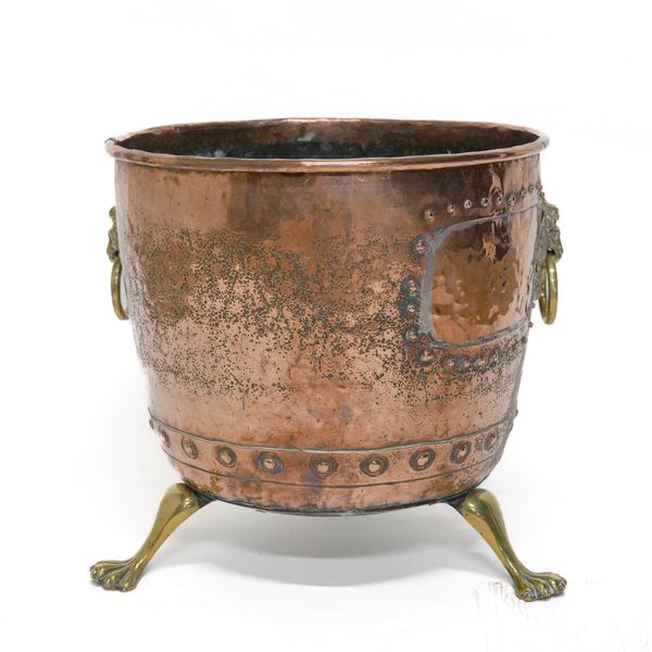 A VICTORIAN COPPER AND BRASS MOUNTED LOG BIN