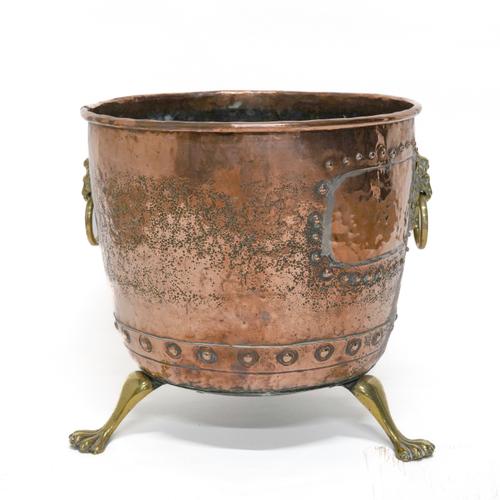 A VICTORIAN COPPER AND BRASS MOUNTED LOG BIN