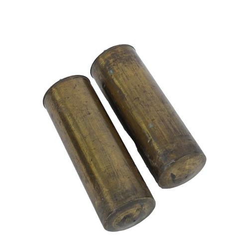 A PAIR OF BRASS-CASED WEIGHTS FOR A LONGCASE CLOCK