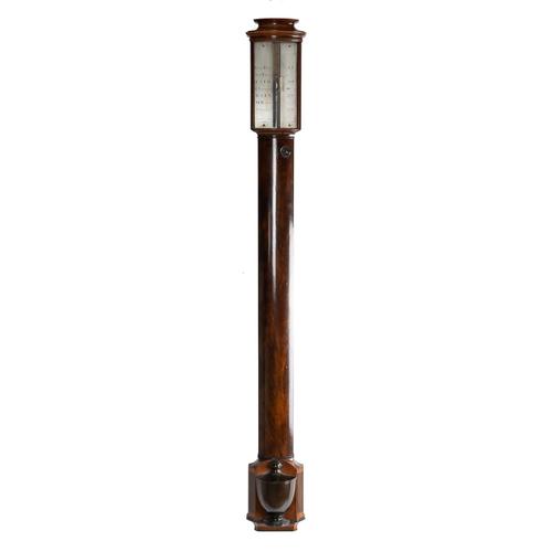 A LATE WILLIAM IV MAHOGANY BOW-FRONT STICK BAROMETER