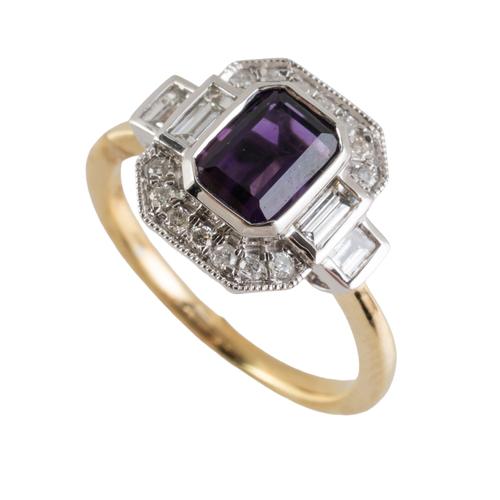 AN AMETHYST AND DIAMOND RING