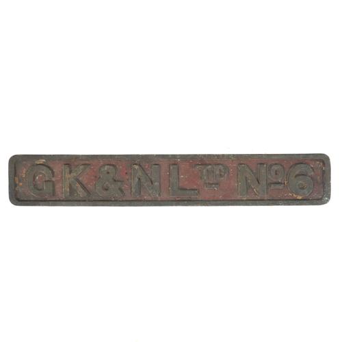 RAILWAY INTEREST, A LOCOMOTIVE WORKS NUMBER PLATE FOR ‘G.K. & N.L. NO.6’