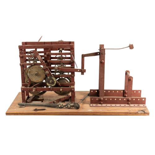 A SMALL RED-PAINTED WROUGHT-IRON STRIKING TURRET CLOCK AND OTHER ITEMS (A LOT)