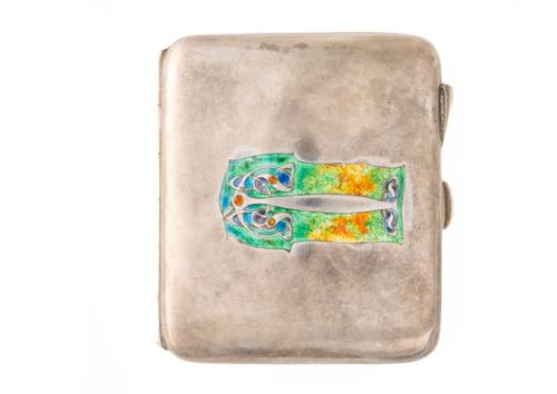 A LIBERTY AND CO SILVER AND ENAMELLED CIGARETTE CASE