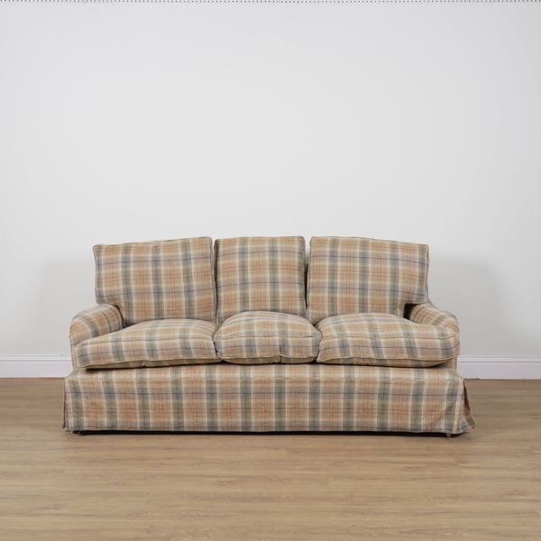 A MODERN TARTAN UPHOLSTERED THREE SEAT SOFA