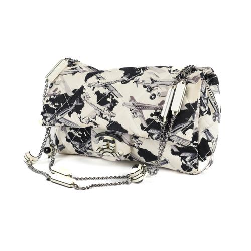 CHANEL: AIRPLANE PRINTED CANVAS SHOULDER BAG OR HANDBAG