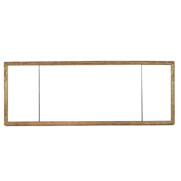 AN 18TH CENTURY GILT FRAMED RECTANGULAR TRIPLE PLATE OVERMANTEL MIRROR