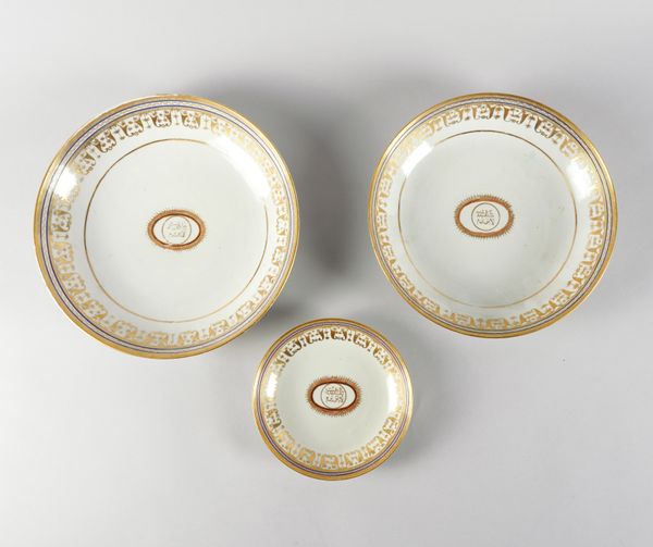 TWO CHINESE EXPORT SHALLOW BOWLS AND A SAUCER MADE FOR THE ISLAMIC MARKET