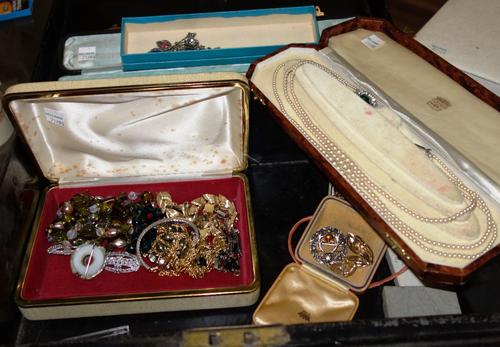 A silver plated Irish meat skewer and a small quantity of costume jewellery. (qty)