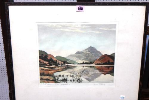 James Priddey (1916-1980), Reflection, Lyn Gwynant, colour aquatint, signed and inscribed.
