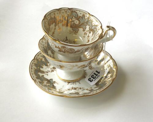 A group of eight Ridgway trios, 19th century, of various forms and designs, with painted pattern numbers. (8)