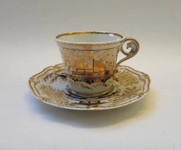 A group of Chamberlain Worcester teawares, circa 1815-20, comprising; three cups and a saucer painted with Oriental figures in a landscape, two cups a