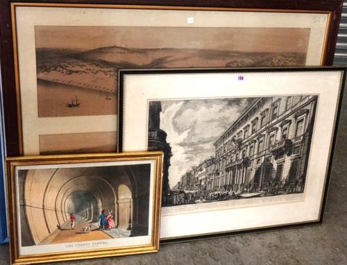 A quantity of assorted prints, maps and engravings, mainly architectural or topographical subjects.(qty)