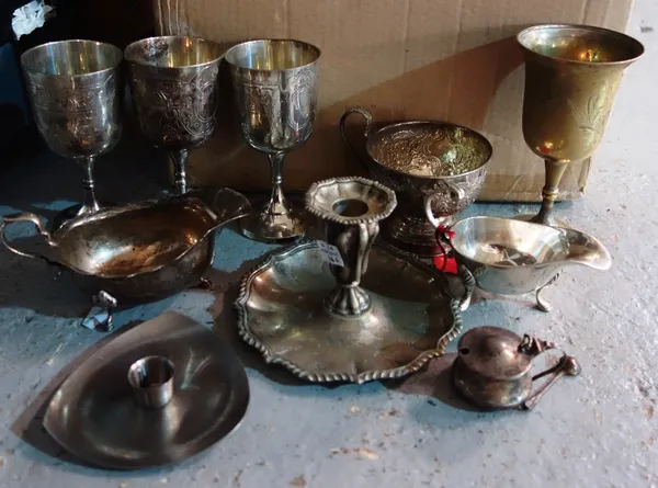 A quantity of silver-plated wares including a fruit bowl, part tea sets, cased flatware and sundry. (qty)