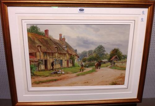 H. W. Foster (early 20th century), A village street, watercolour, signed and dated 1914, 35cm x 54cm.
