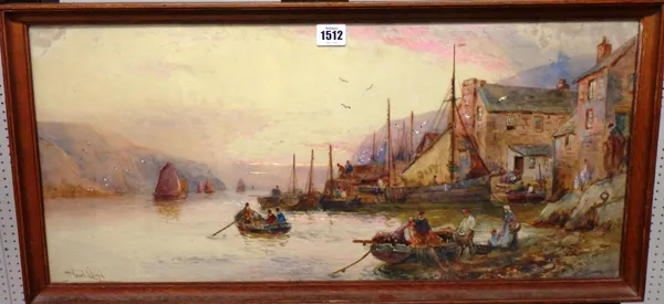 Walter Stuart Lloyd (1845-1929), Polperro harbour, watercolour, signed, 29cm x 65cm.