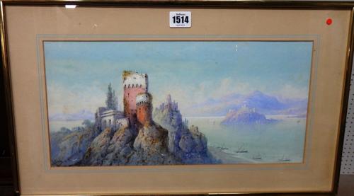 H. Colvin (19th/20th century), Alpine lake scenes, a pair, watercolour and gouache, signed, 19cm x 40cm.(2)