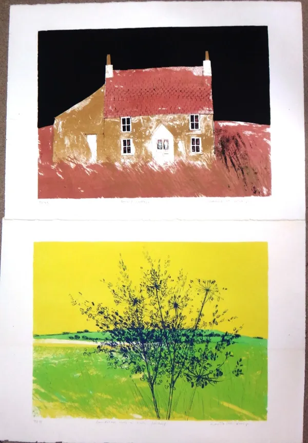 David Humphreys (b.1937), First English suite of lithographs: Sussex Downs; Norfolk Village; Summer Somerset; Dorset cottage; Landscape with a bush, S