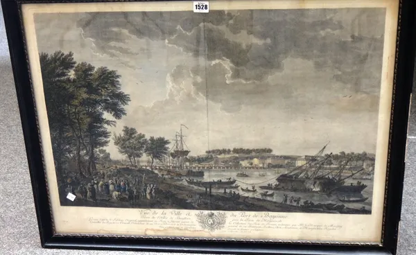 After Joseph Vernet, Le Port de Rochfort; Port de Bayonne, a pair of engravings with hand colouring, each 54cm x 75cm.(2)