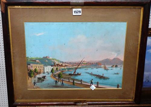 Neapolitan School (19th century), View of the Bay of Naples, gouache, 27cm x 38cm.