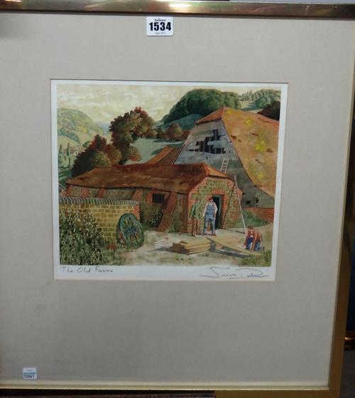 Simon Palmer (b.1956), The Old Farm, watercolour and red ink, signed and inscribed in pencil beneath image, 23cm x 27cm. DDS