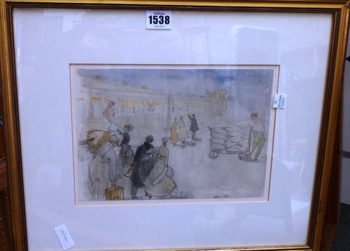 Arthur Hacker (1858-1919), Leaving Paris by night, pen, ink and watercolour, 18cm x 25cm.