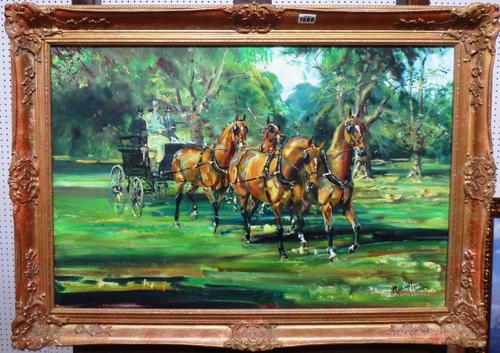 Michael Lyne (1912-1989), Bay Team Concours d'Elegance, Windsor, oil on canvas, signed, 50cm x 75cm.   IllustratedProvenance: Christie's South Kensing