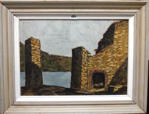 Eugene Brouillard (1870-1950), Ruines de Glacieres de Sylan, oil and mixed media on board, signed, 36cm x 51cm. DDS