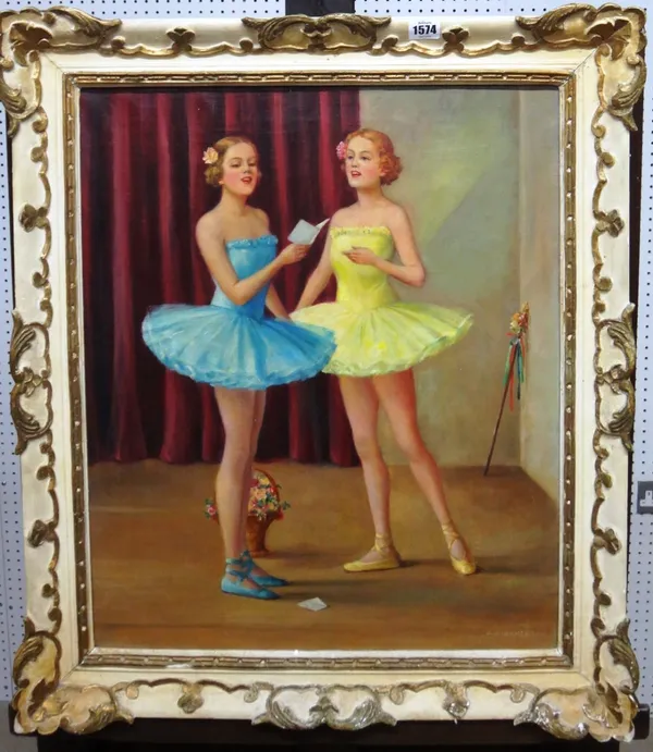 Alfred Pirkhert (German, 1887-1971) , Two young ballerinas, oil on canvas, signed, 61cm x 49cm. DDS