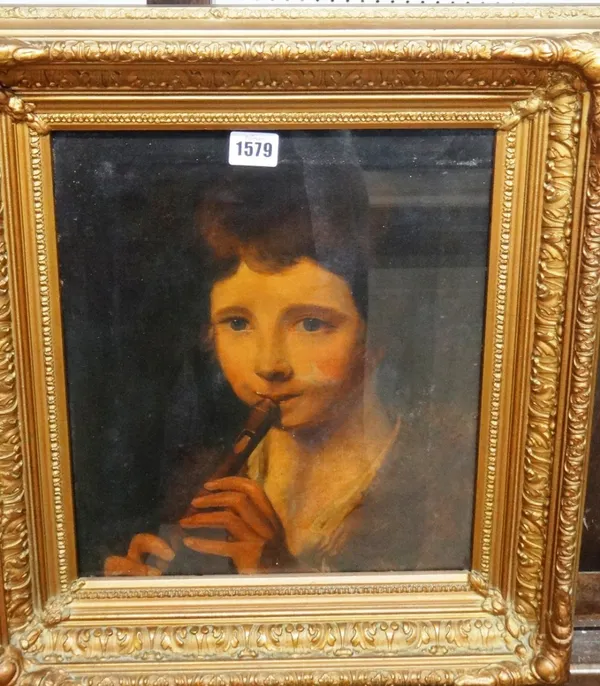 After Nathaniel Hone, Boy with a flute, oil on canvas, 34cm x 29cm.