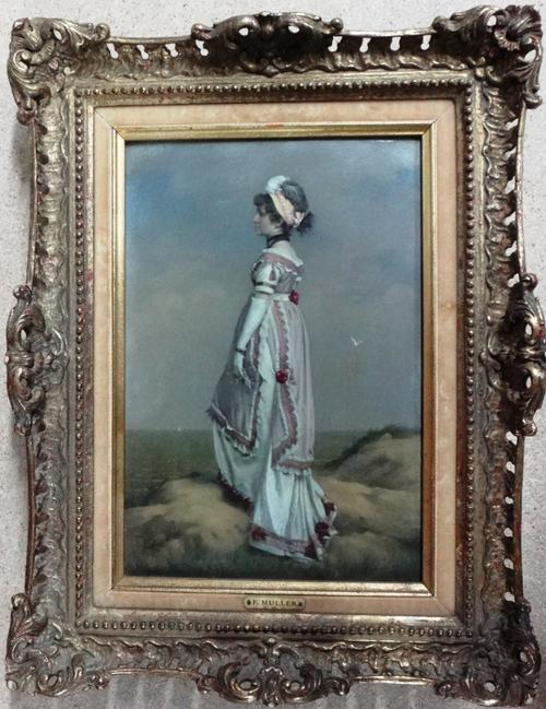 F. Muller (19th century), Looking out to sea, oil on panel, signed, 24cm x 17cm.  IllustratedProvenance: with Frost & Reed