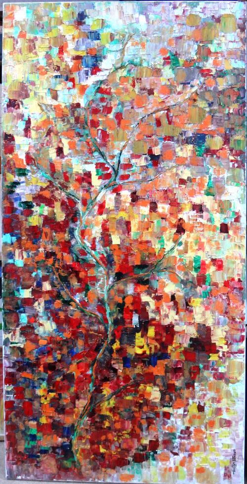 Daniel Couet (b.1952), Harmonie 2, oil on canvas, signed, inscribed and dated 2000 on reverse, unframed, 140cm x 70cm.DDS