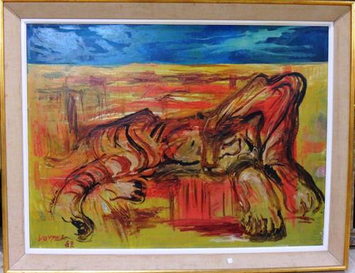 Voytek (Wojciech Roman Pawel Jerzy Szendzikowski 1925-2014), The Tiger, oil on board, signed and dated '62, 88cm x 116cm. DDS