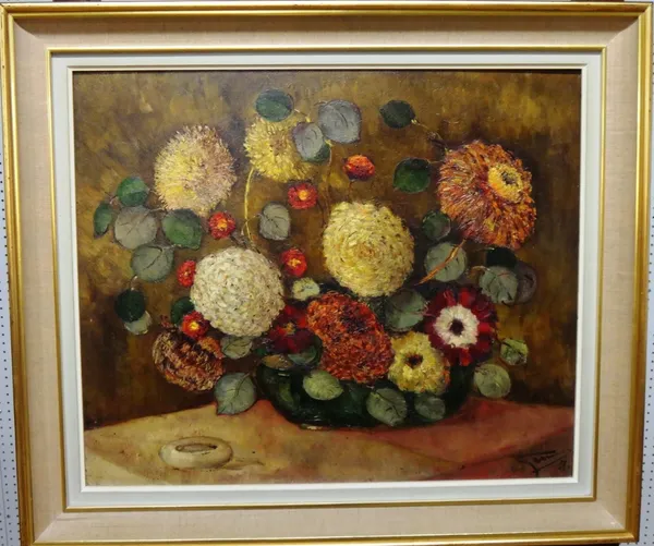 Stanley Grimm (1891-1966), Still life, oil on board, signed and dated '57, 49cm x 60cm. DDS