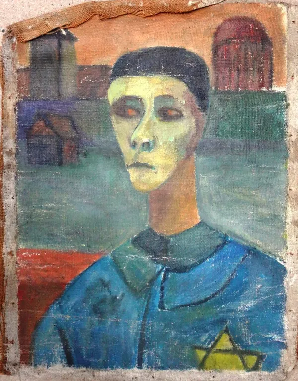Attributed to Terry Haas (b.1923), Portrait of a Jewish man, oil on canvas, unframed and unstretched, 52cm x 39cm.
