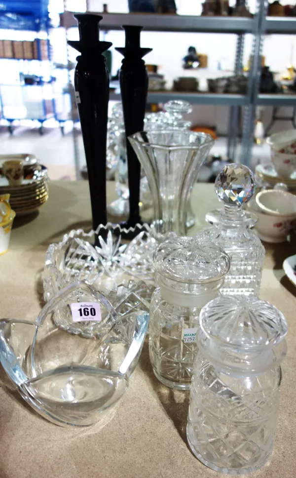 A quantity of glass including decanters, candlesticks, vases and sundry. (qty)