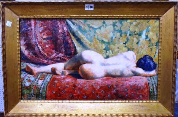 Georgette Agutte (1867-1922), Reclining nude, oil on canvas, signed, 32.5cm x 54cm.
