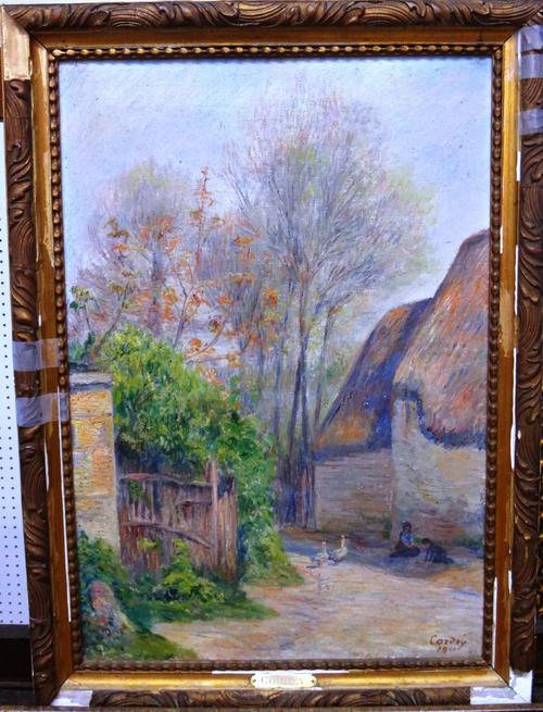 Frederic Cordey (1854-1911), Farmyard, oil on canvas, signed and dated 1891, 54cm x 37cm.  Illustrated