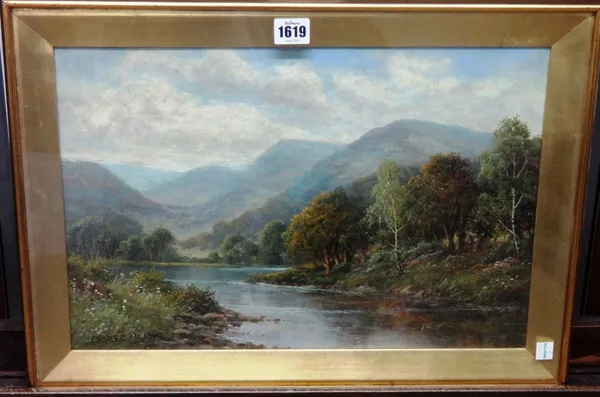 Charles Leader (19th century), River scene, oil on canvas, signed, 29cm x 44cm.