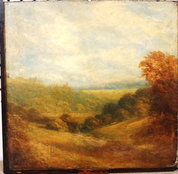 George Constable of Arundel (1792-1878), View of Arundel Castle from woodland, oil on board, 33cm x 34cm.