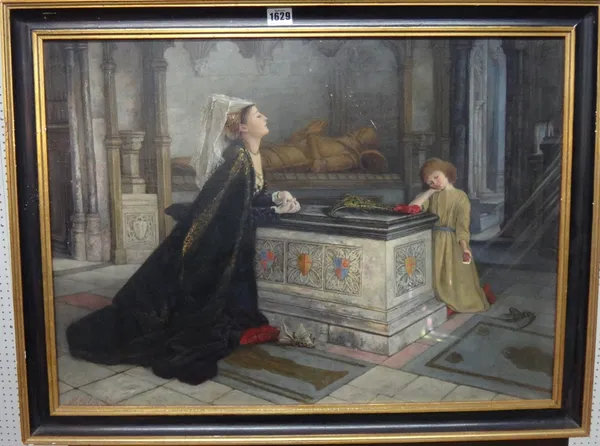 Mary Ellen Edwards (1839-1910), Prayers at the tomb, oil on canvas, signed, 48cm x 67cm.  Illustrated