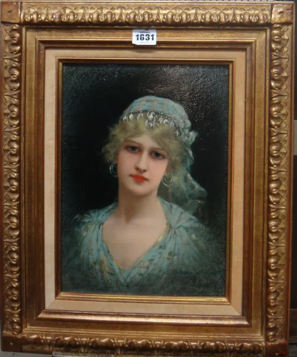 Émile Eisman-Semenowsky (1857-1911), Portrait of a lady in Eastern dress, oil on panel, signed, inscribed PARIS and dated 1881, 31cm x 22cm.  Illustra