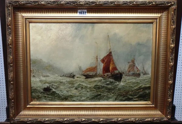 Claude T. Stanfield Moore (1853-1901),Boats in choppy waters, oil on canvas, signed and dated '76, 29cm x 44cm.  Illustrated